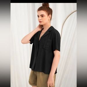 SHEIN Black Sheer Buttoned Collar Top